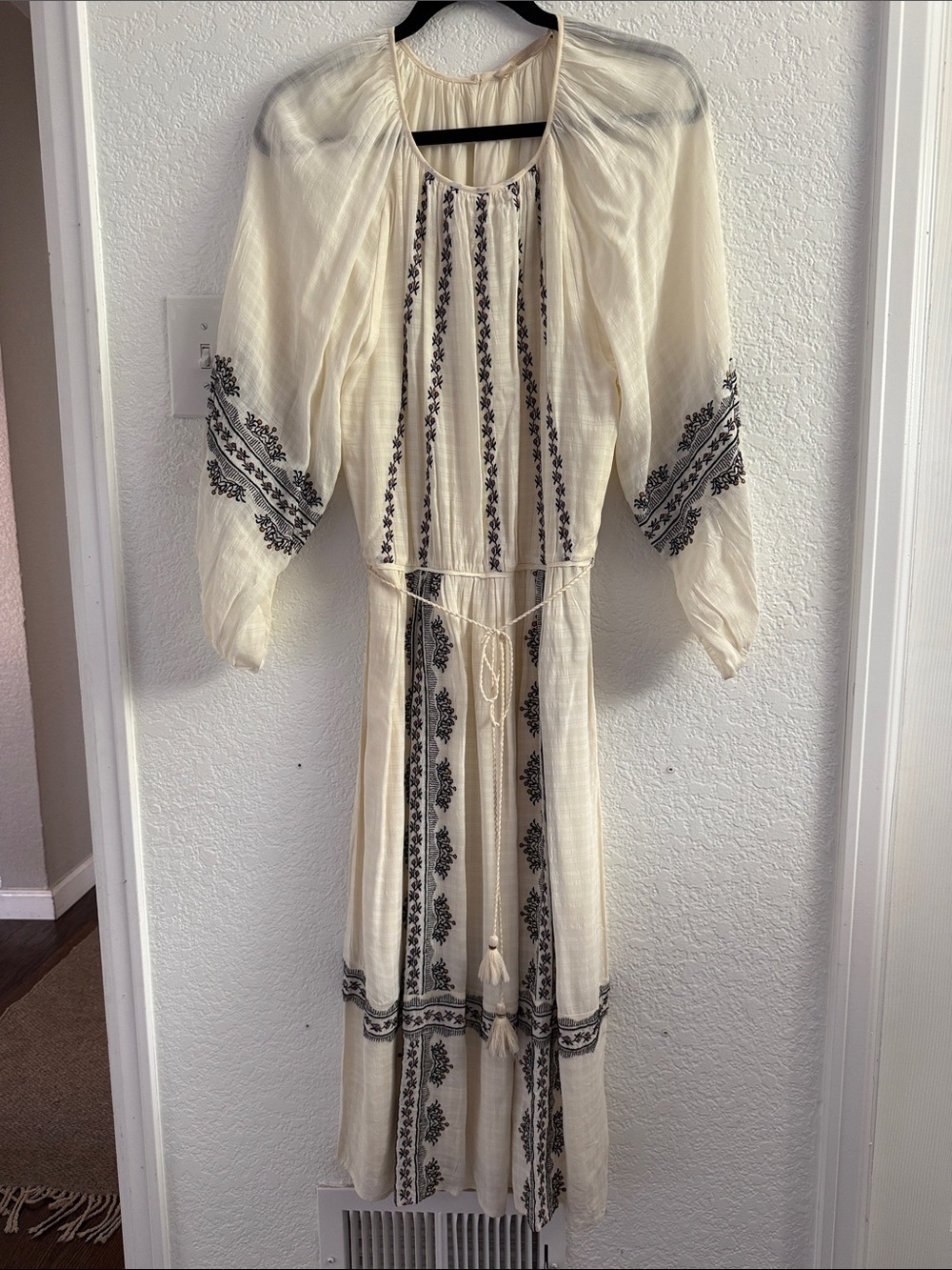 Vanessa Bruno Cream Maxi Dress with Black Embroidery